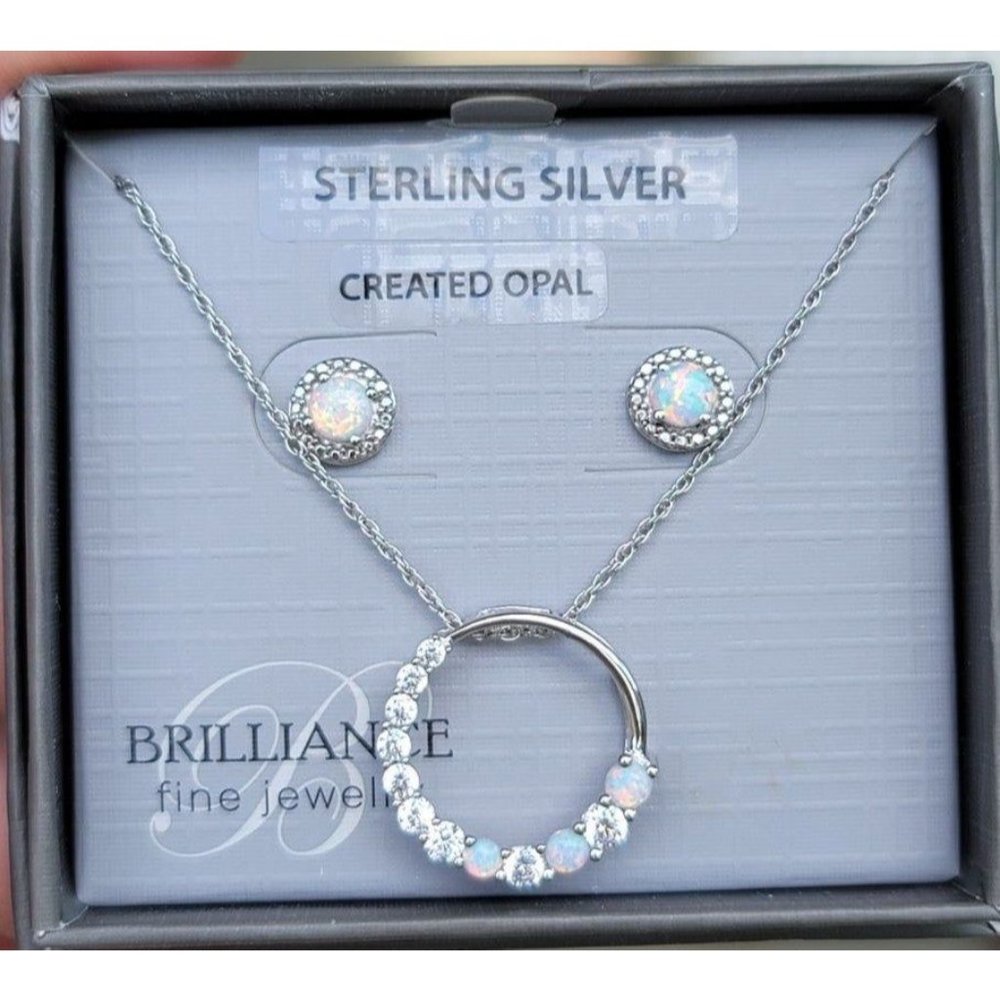 925 Sterling Silver & Opal Necklace Set